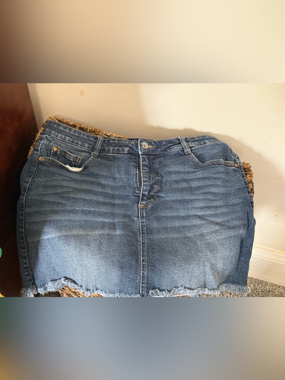 Wallflower Dark Blue Washed Denim Mini Skirt with Raw Hem